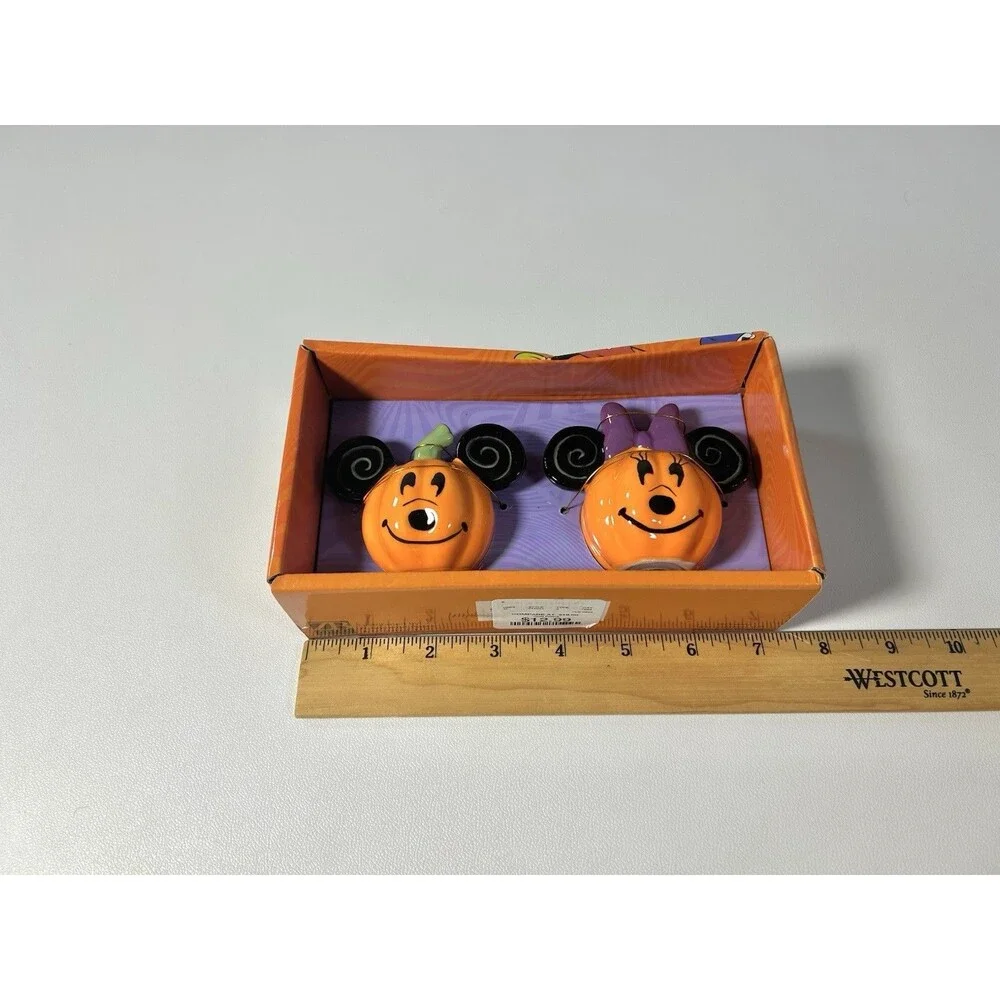Disney Mickey Minnie Mouse Halloween Jack OLantern Ceramic Salt & Pepper Shakers